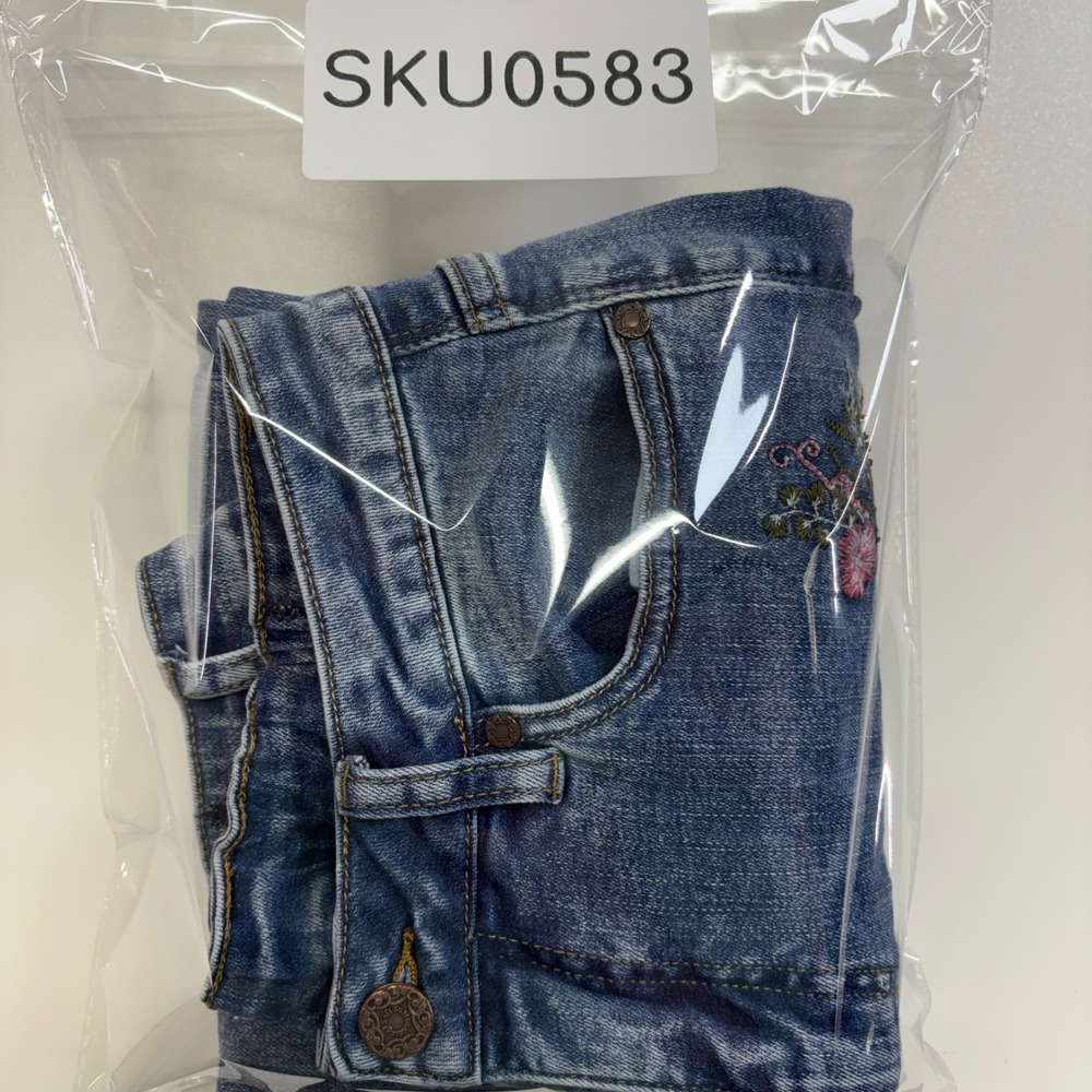 Women's Size 2 Jeans Floral Embroidered Stretch Straight Leg Boho Blue Denim - Picture 10 of 10